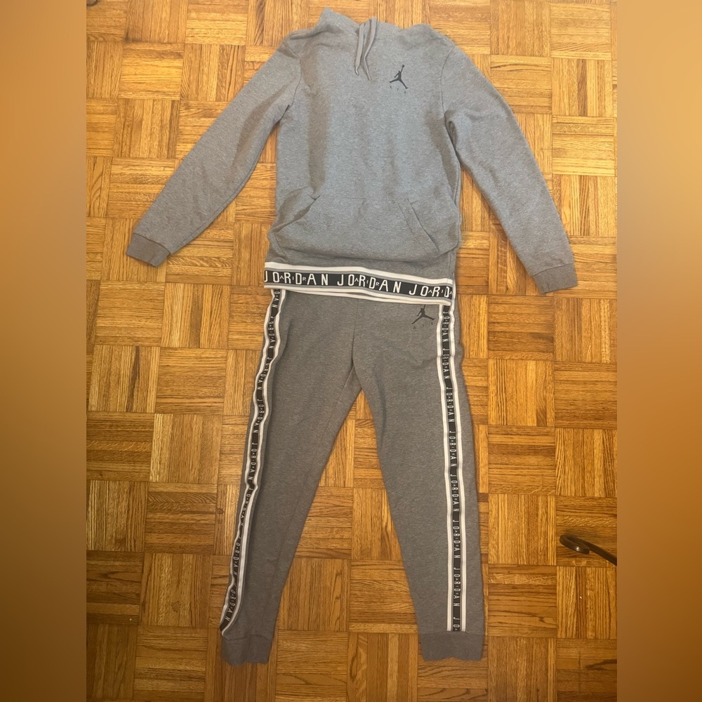 Jordan Gray Joggers Sweat Pants & Hoodie with Logo Trim